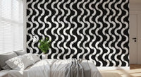 Monochrome Wavy Brushstroke Rhythm Wallpaper⁠