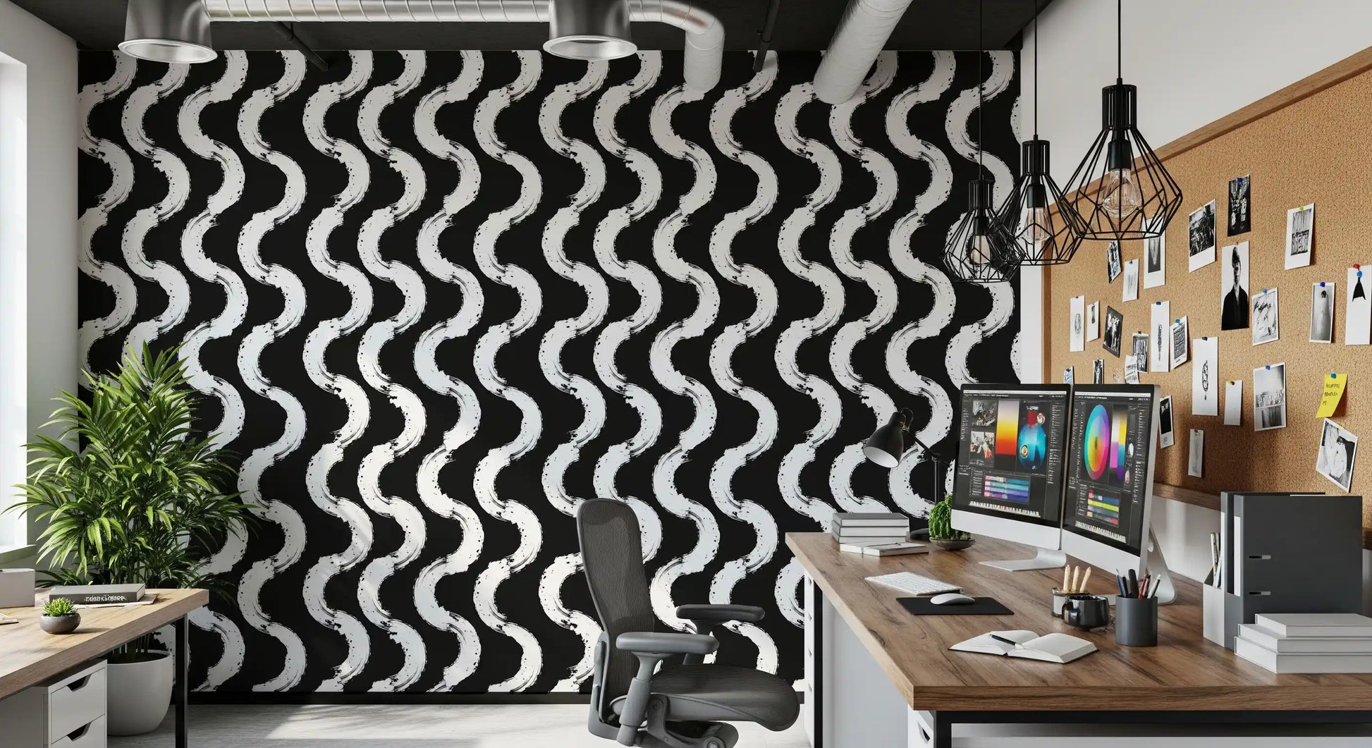 Abstract Painted Wave Motif Wallpaper⁠