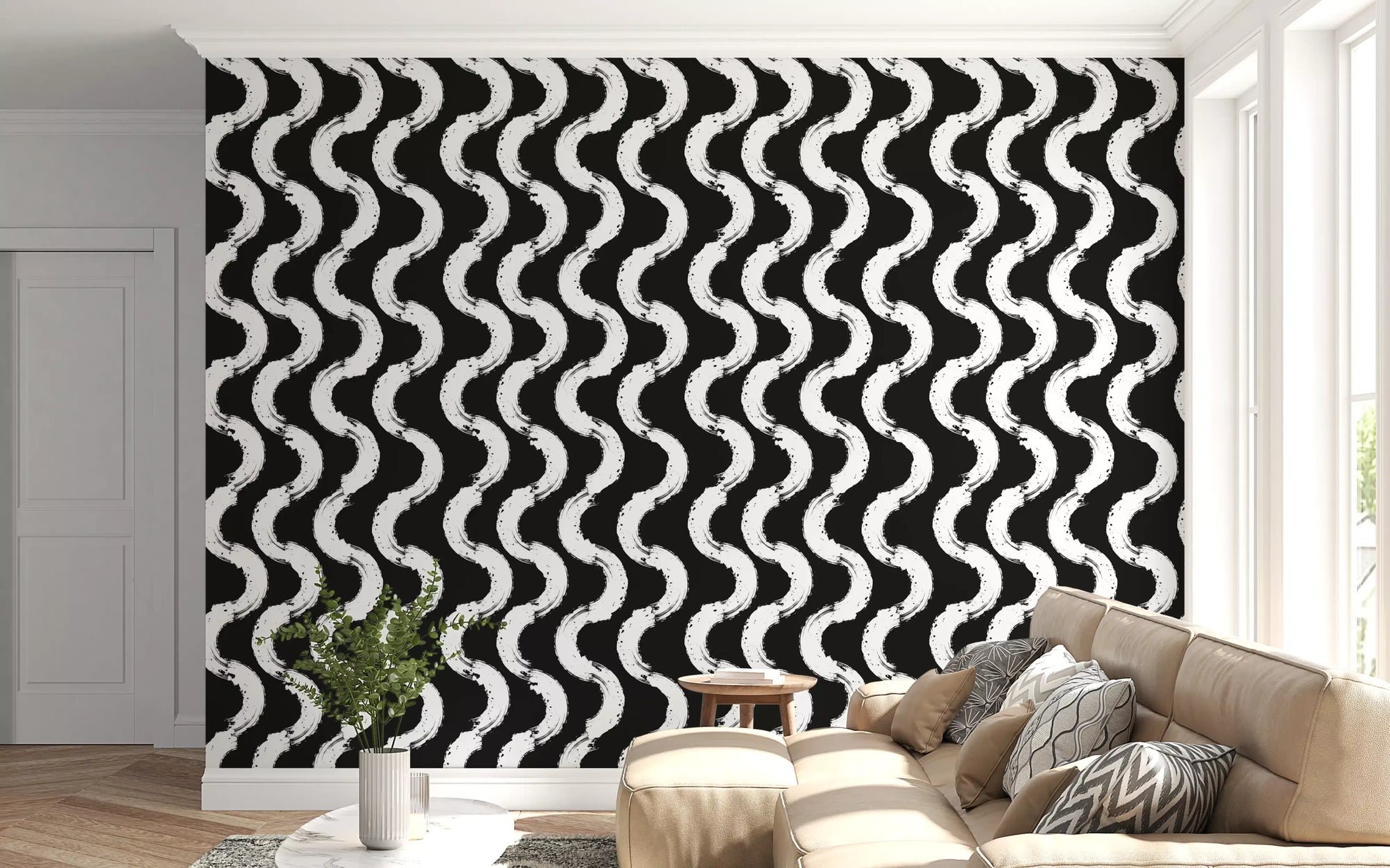 Abstract Painted Wave Motif Wallpaper⁠