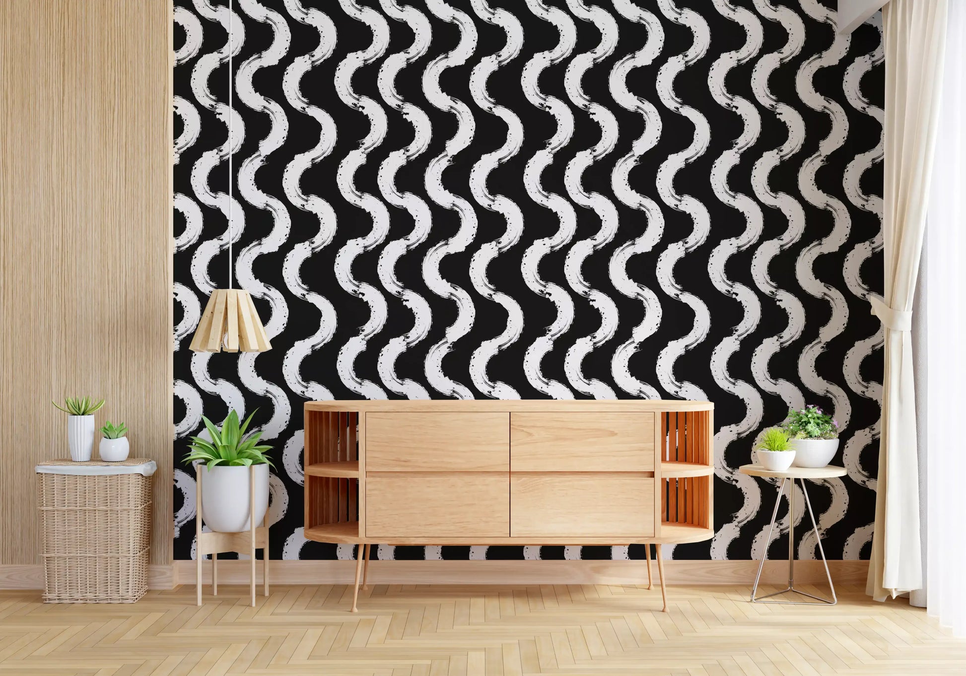 Abstract Painted Wave Motif Wallpaper⁠