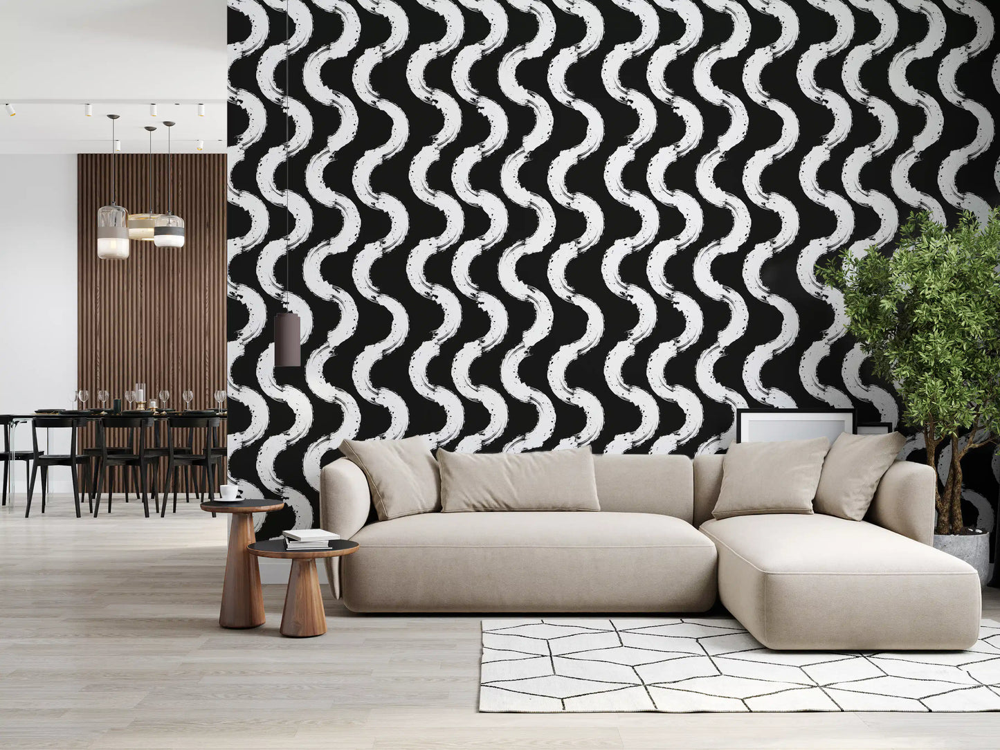 Abstract Painted Wave Motif Wallpaper⁠