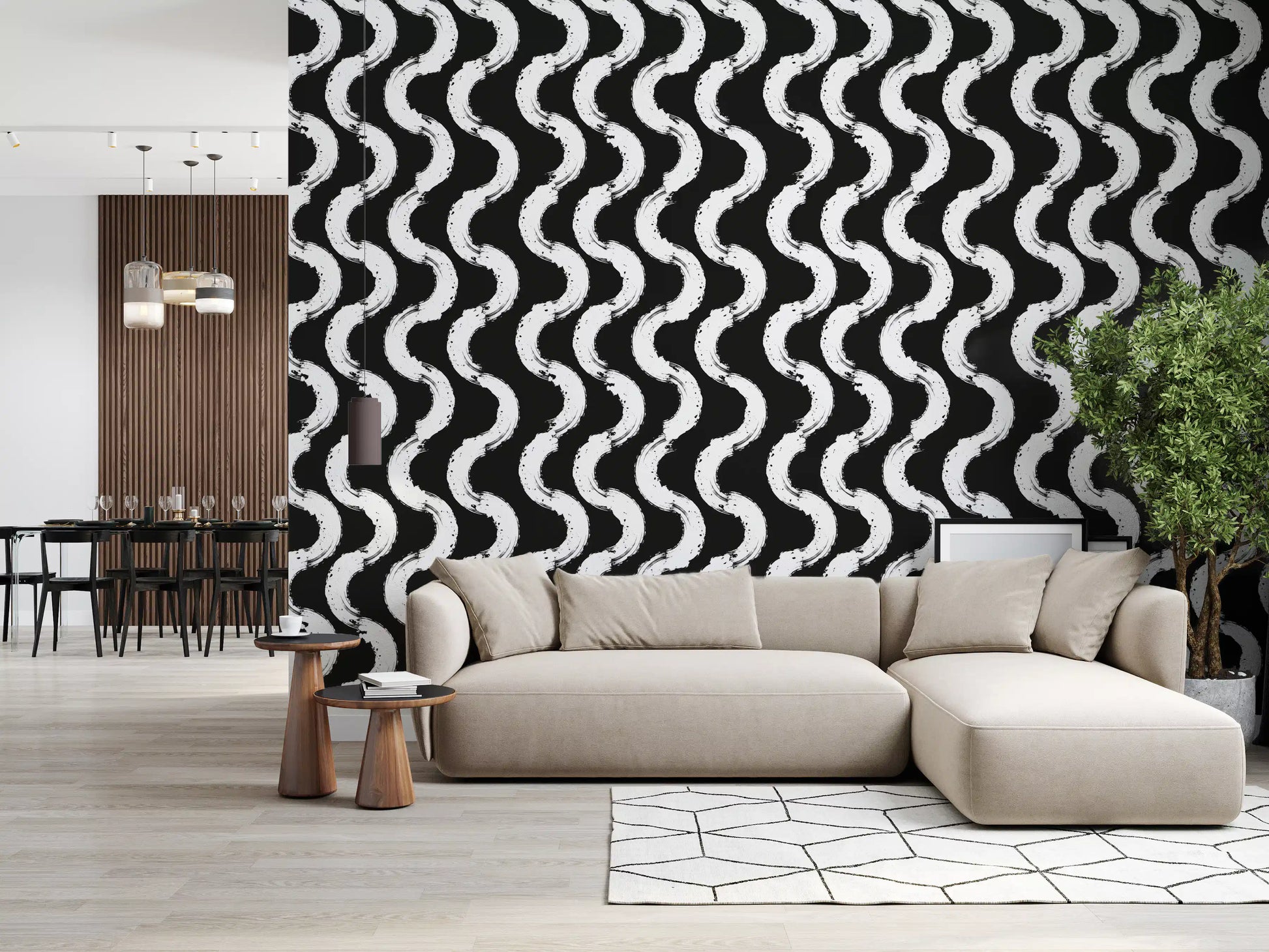 Abstract Painted Wave Motif Wallpaper⁠