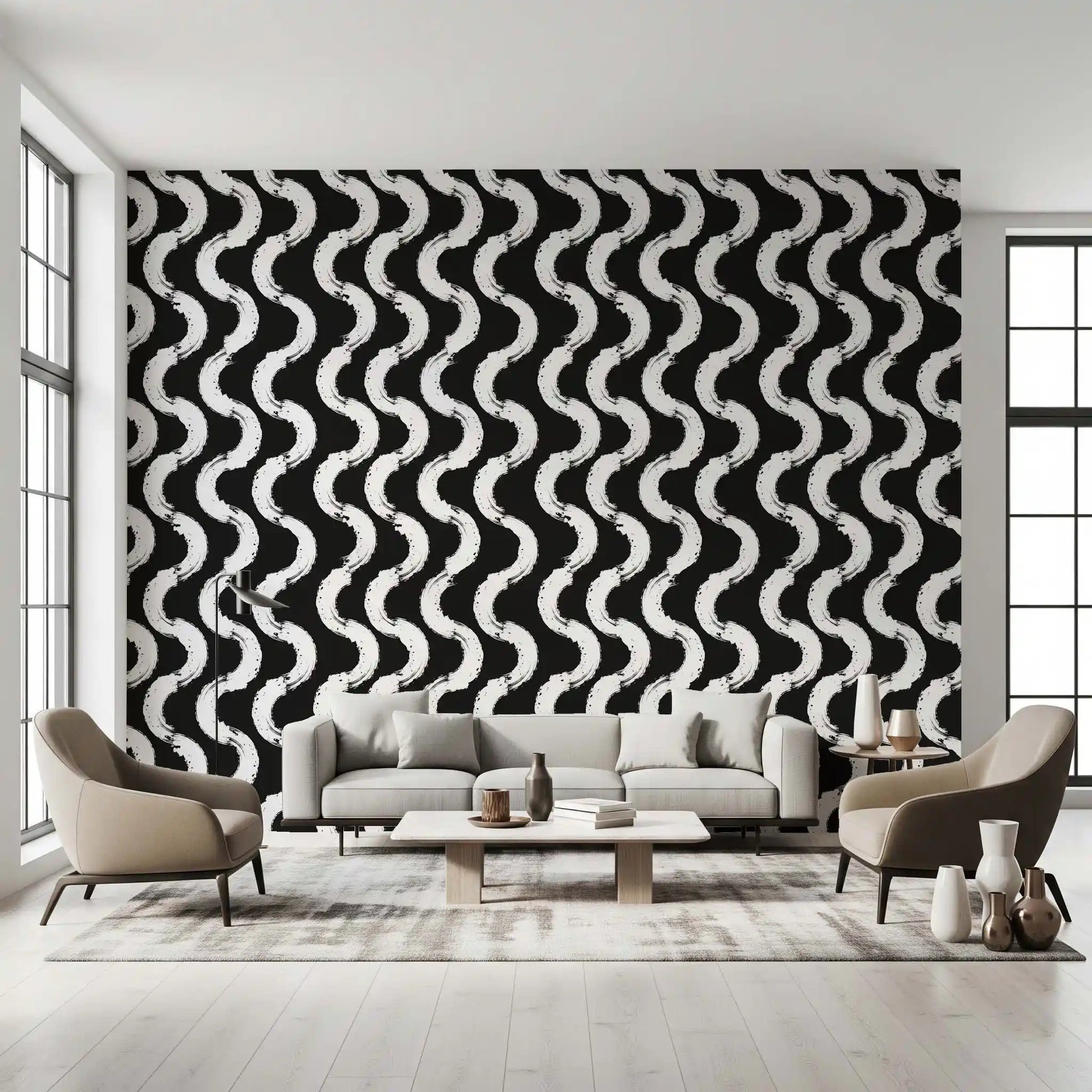Abstract Painted Wave Motif Wallpaper⁠