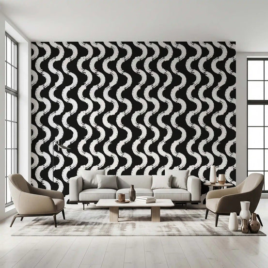 Abstract Painted Wave Motif Wallpaper⁠