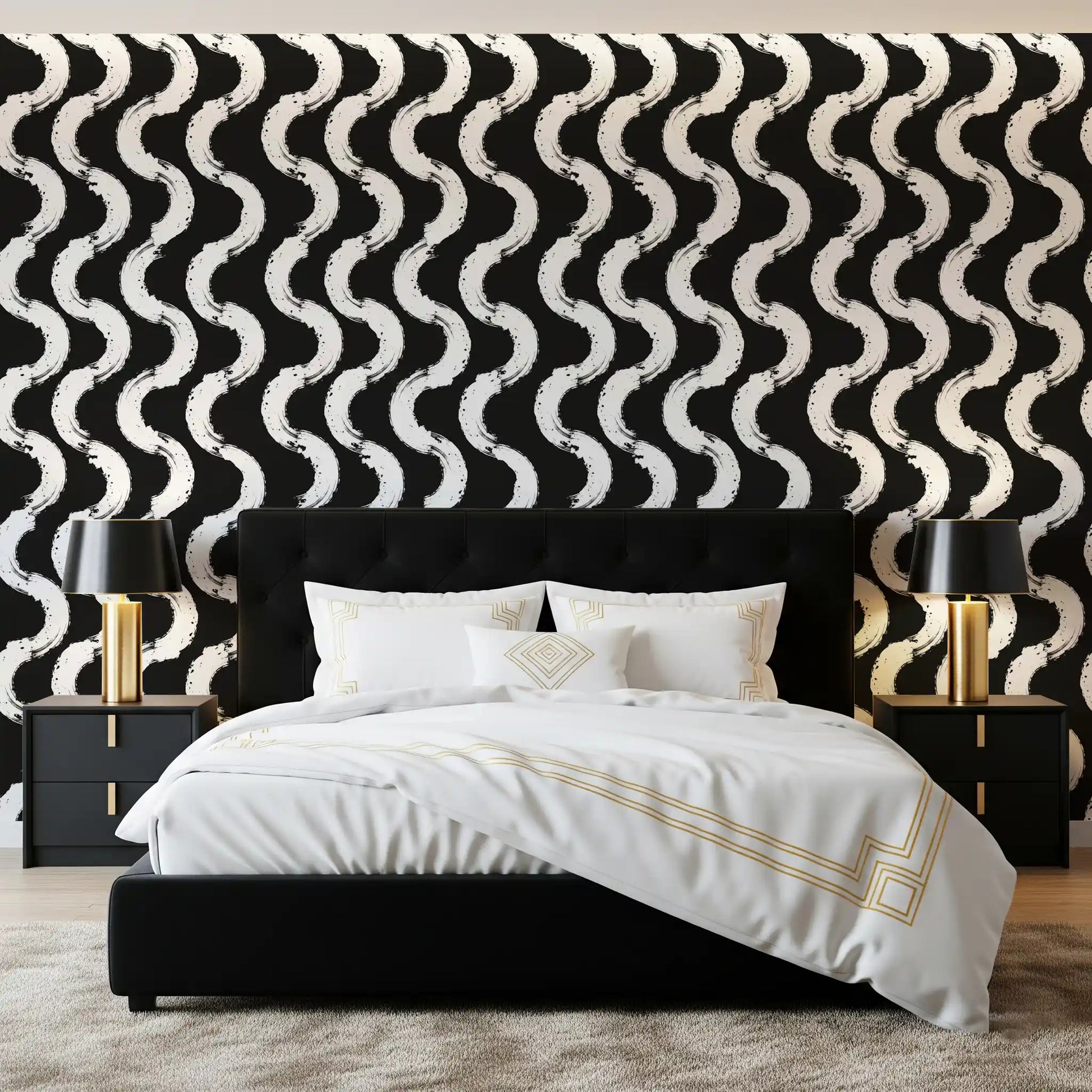 Abstract Painted Wave Motif Wallpaper⁠