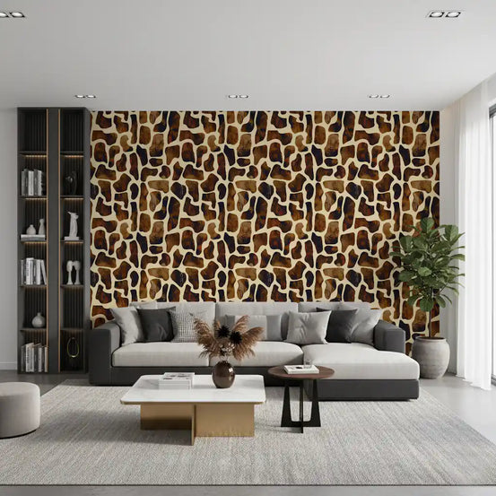 Rustic stone texture wallpaper with warm brown cells in living room GD11607