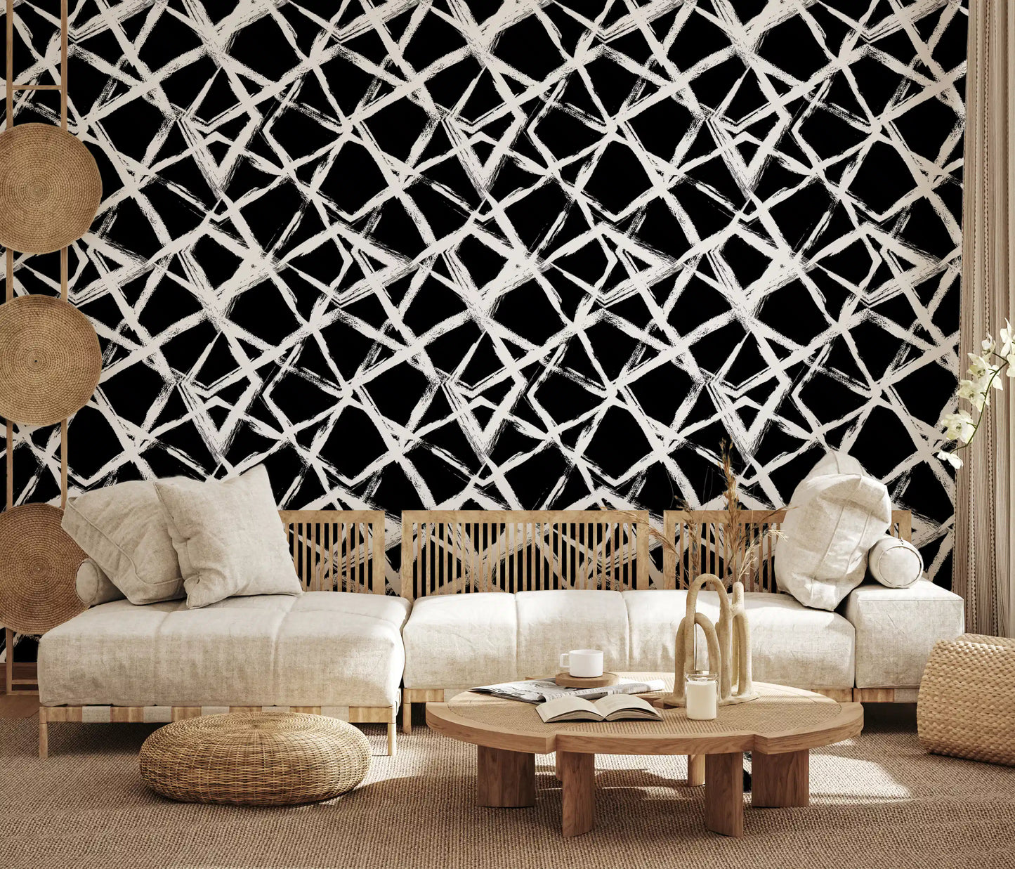 Modern Minimalist Grid Brushstroke Wallpaper⁠