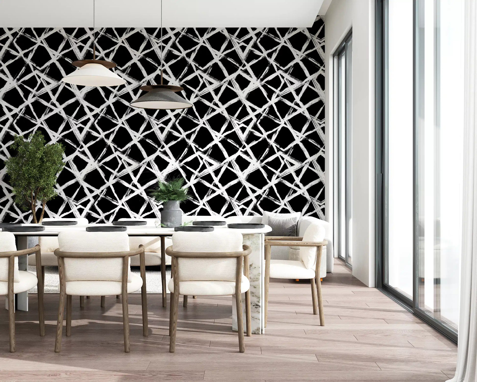Modern Minimalist Grid Brushstroke Wallpaper⁠