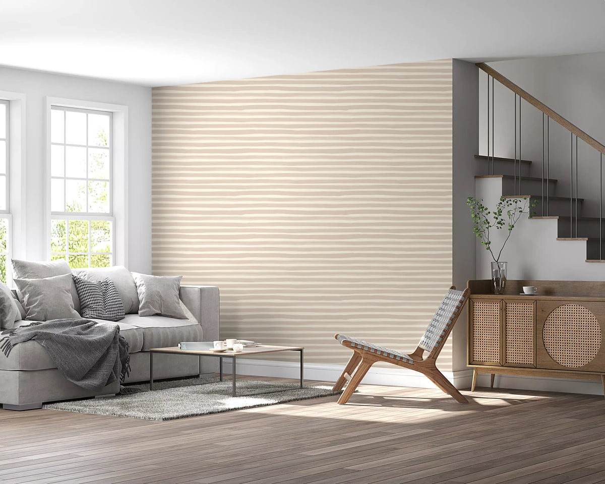 Minimalist wallpaper with soft horizontal brushstroke stripes in living room GD11612