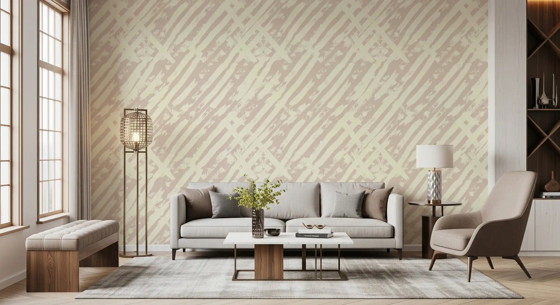 Cream Brushstroke Grid Wallpaper⁠