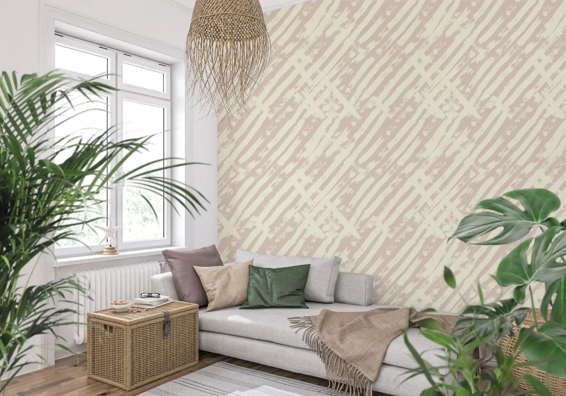 Cream Brushstroke Grid Wallpaper⁠