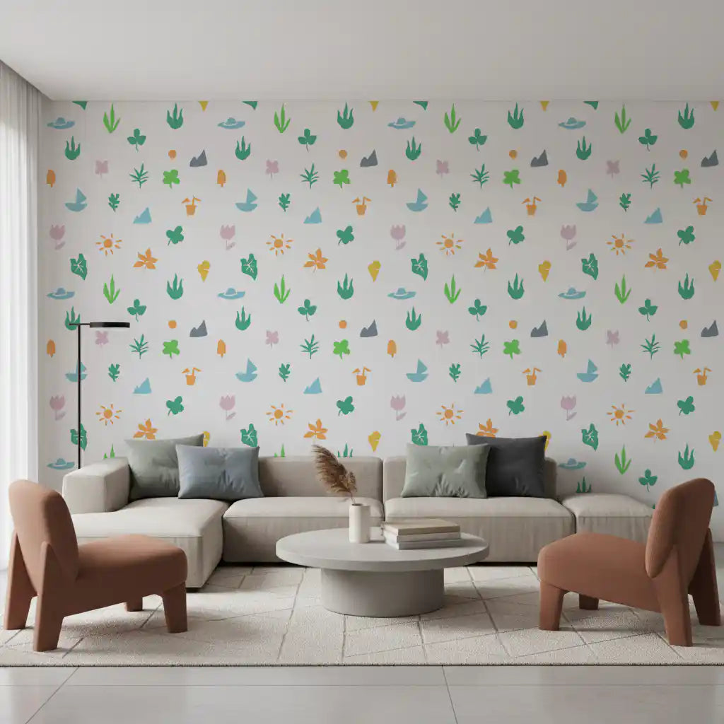 Summer Doodle Motif Wallpaper⁠