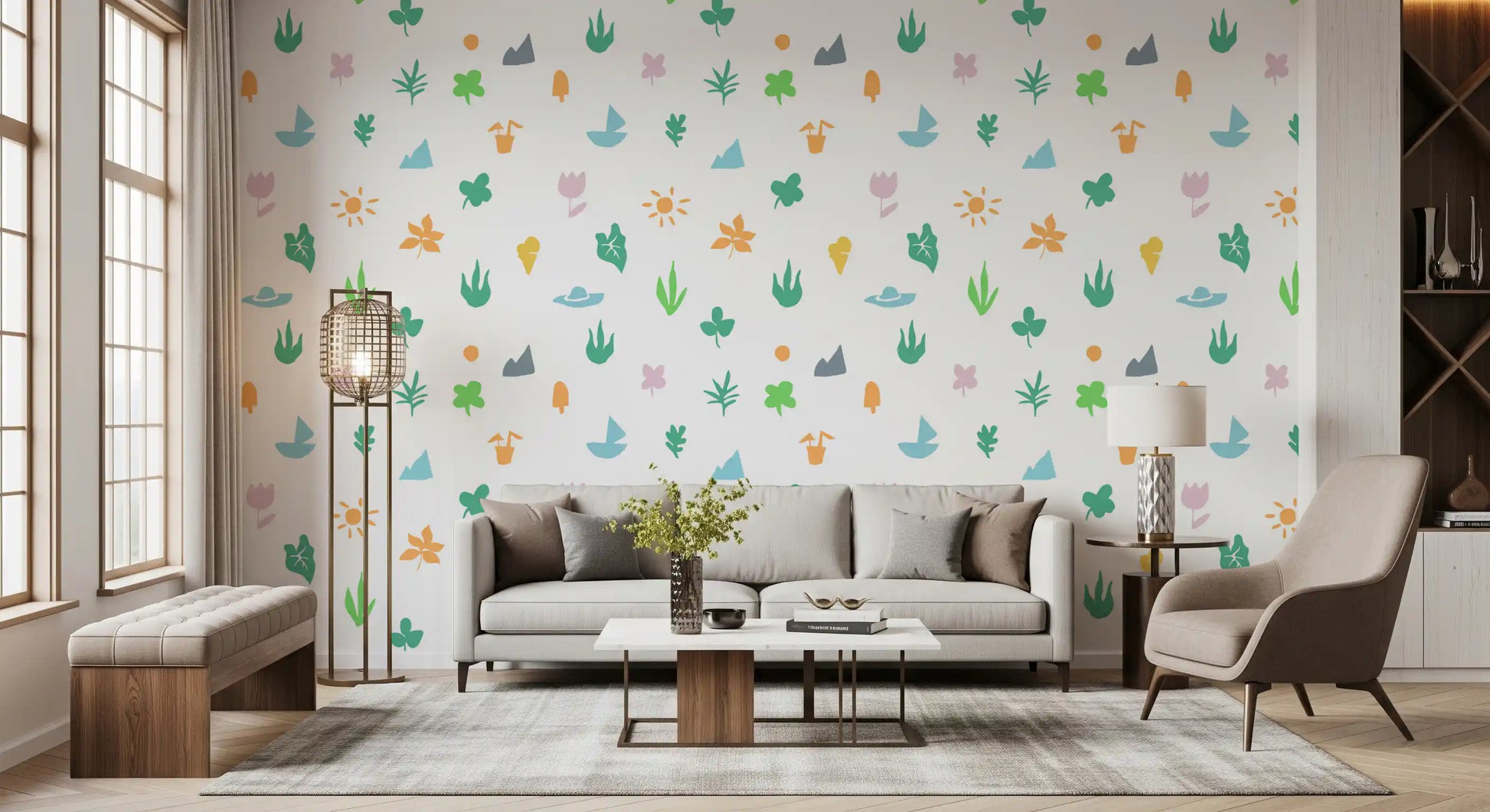 Summer Doodle Motif Wallpaper⁠