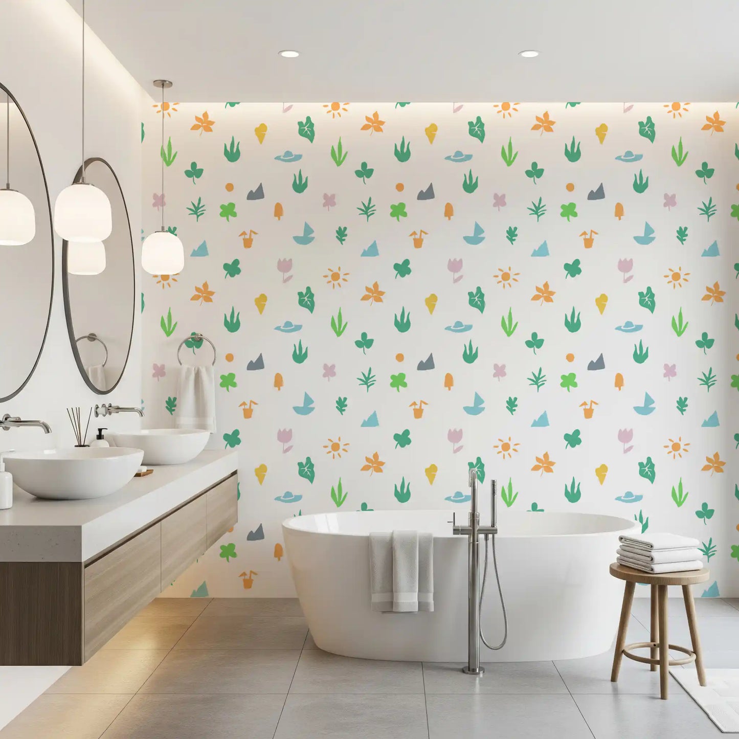 Summer Doodle Motif Wallpaper⁠