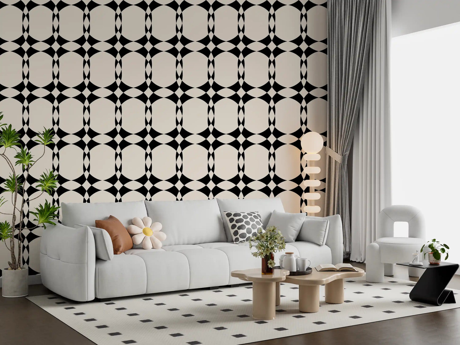 Modern Geometric Interlocking Circle Pattern Wallpaper⁠