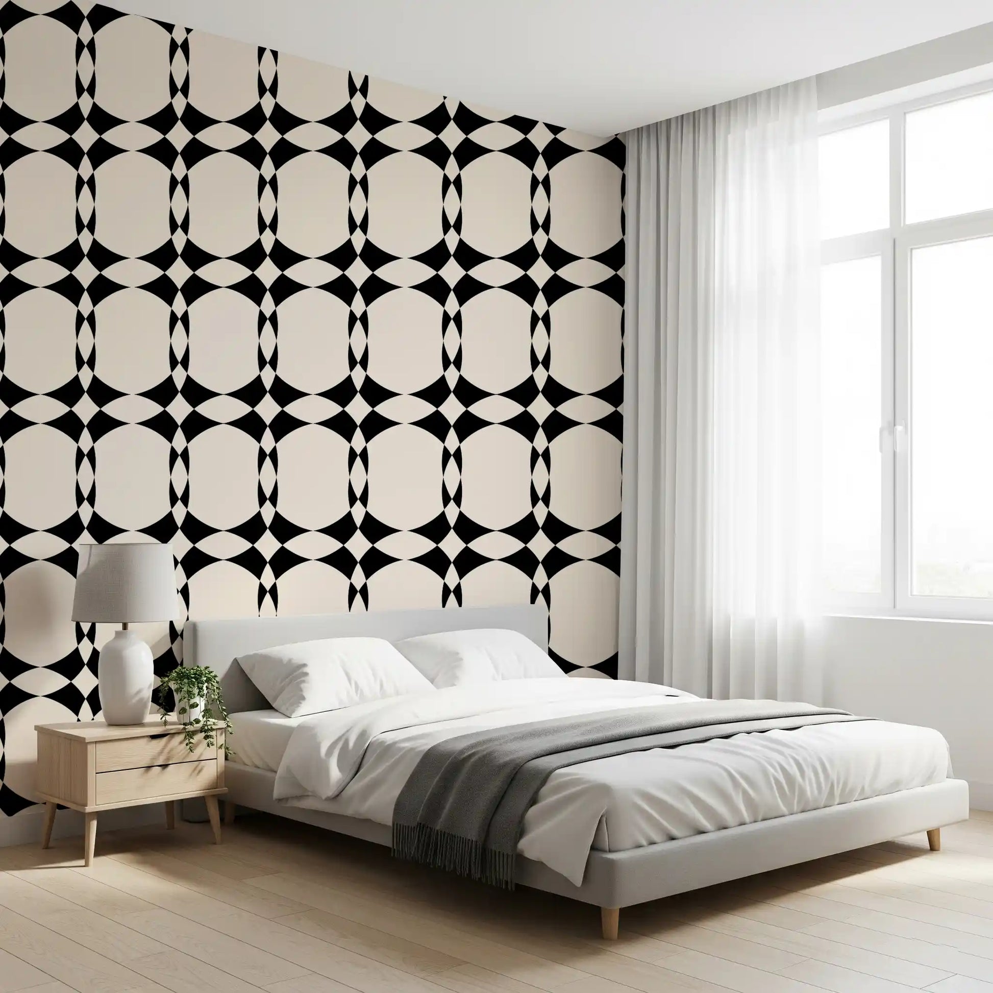 Modern Geometric Interlocking Circle Pattern Wallpaper⁠