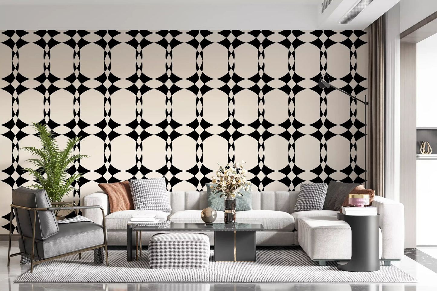 Modern Geometric Interlocking Circle Pattern Wallpaper⁠