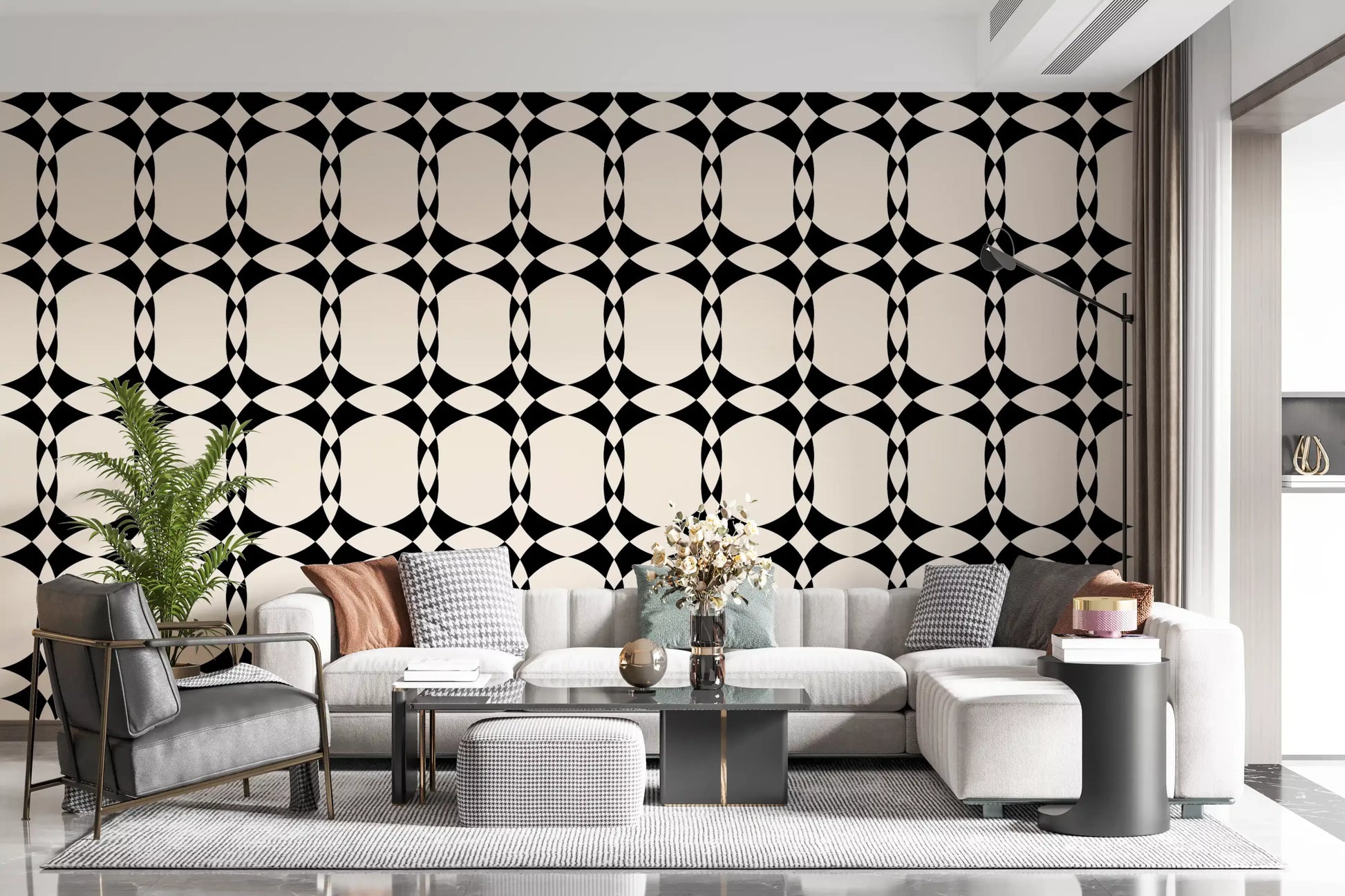 Modern Geometric Interlocking Circle Pattern Wallpaper⁠