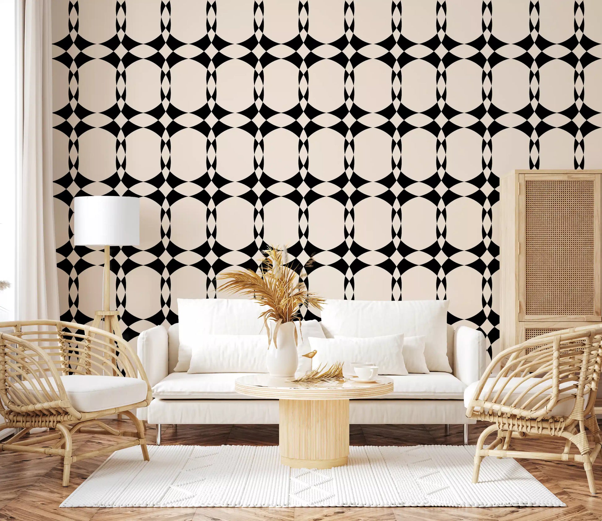 Modern Geometric Interlocking Circle Pattern Wallpaper⁠