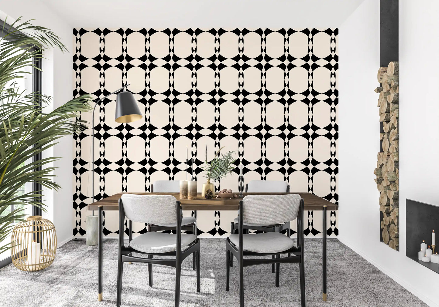 Modern Geometric Interlocking Circle Pattern Wallpaper⁠