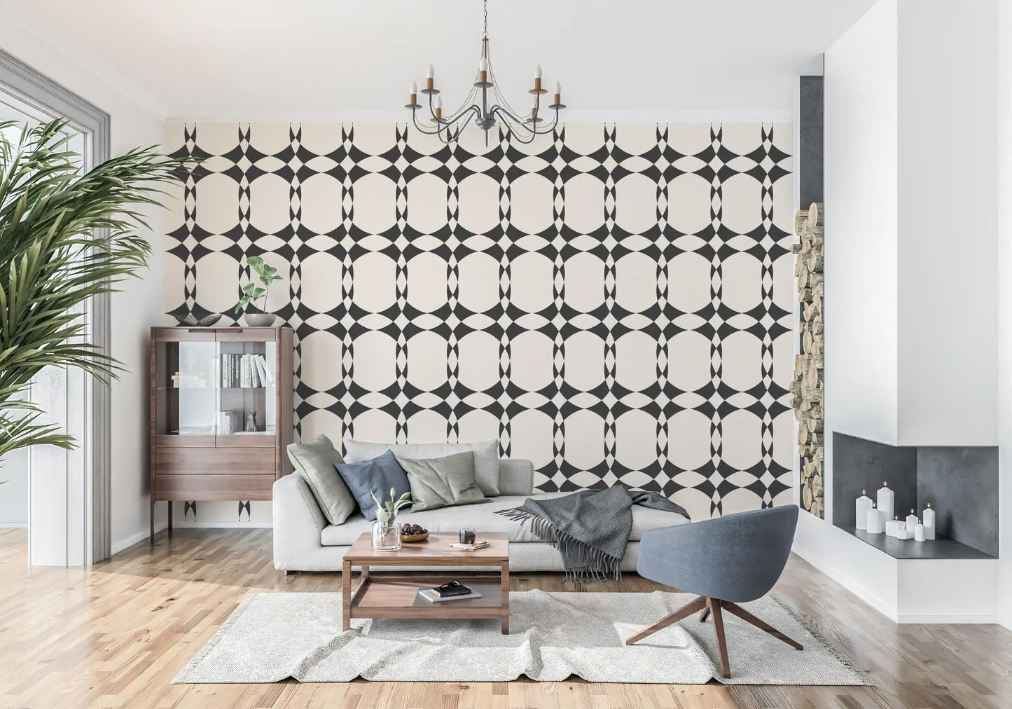 Modern Geometric Interlocking Circle Pattern Wallpaper⁠