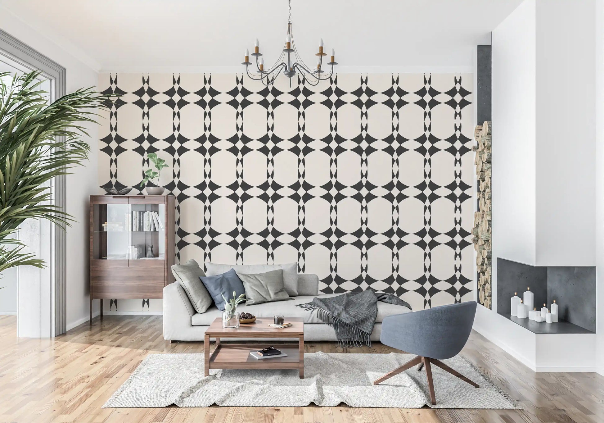 Modern Geometric Interlocking Circle Pattern Wallpaper⁠
