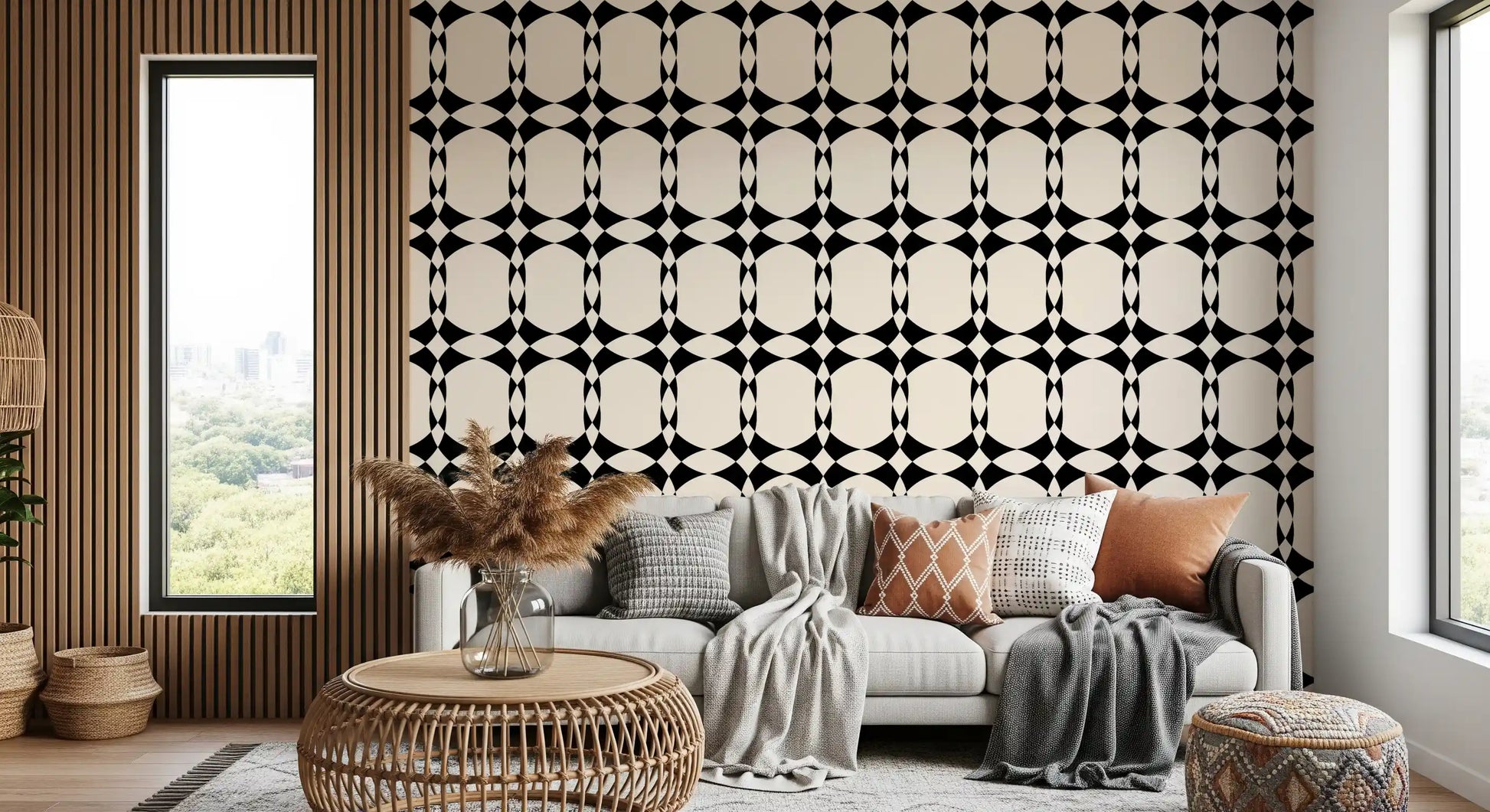 Modern Geometric Interlocking Circle Pattern Wallpaper⁠
