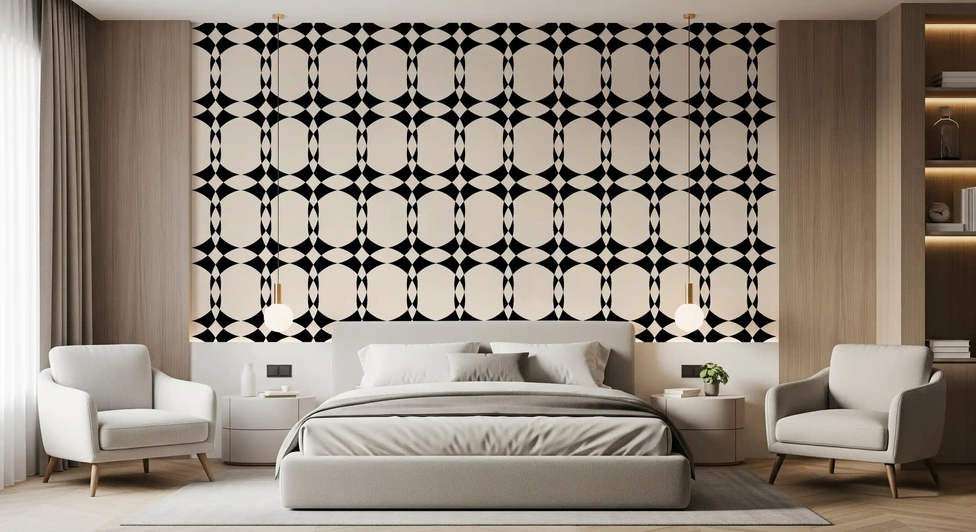 Modern Geometric Interlocking Circle Pattern Wallpaper⁠