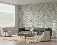 Cream and Sage Leaf Sketch Wallpaper⁠