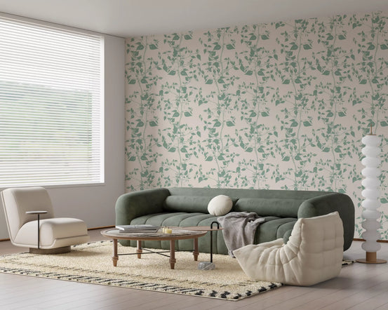 Cream and Sage Leaf Sketch Wallpaper⁠