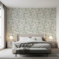 Cream and Sage Leaf Sketch Wallpaper⁠