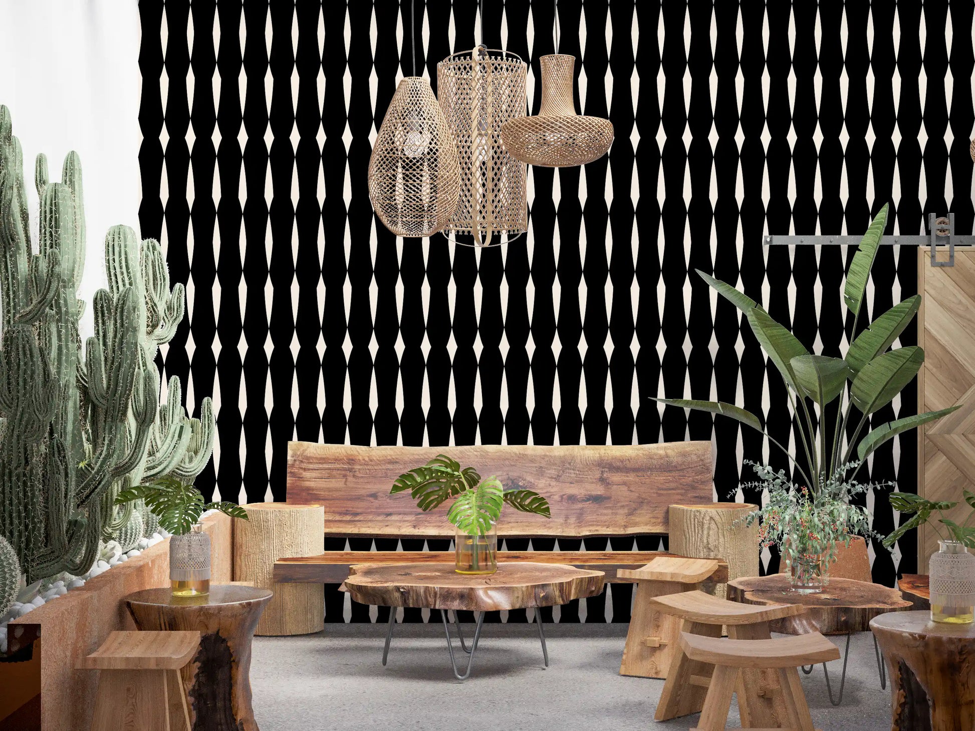 Monochromatic Geometric Column Pattern Wallpaper⁠
