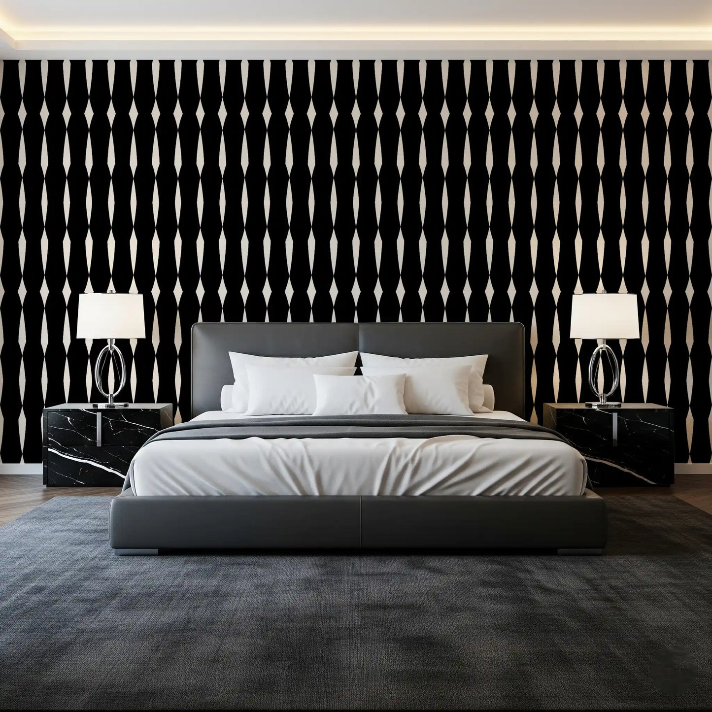 Monochromatic Geometric Column Pattern Wallpaper⁠