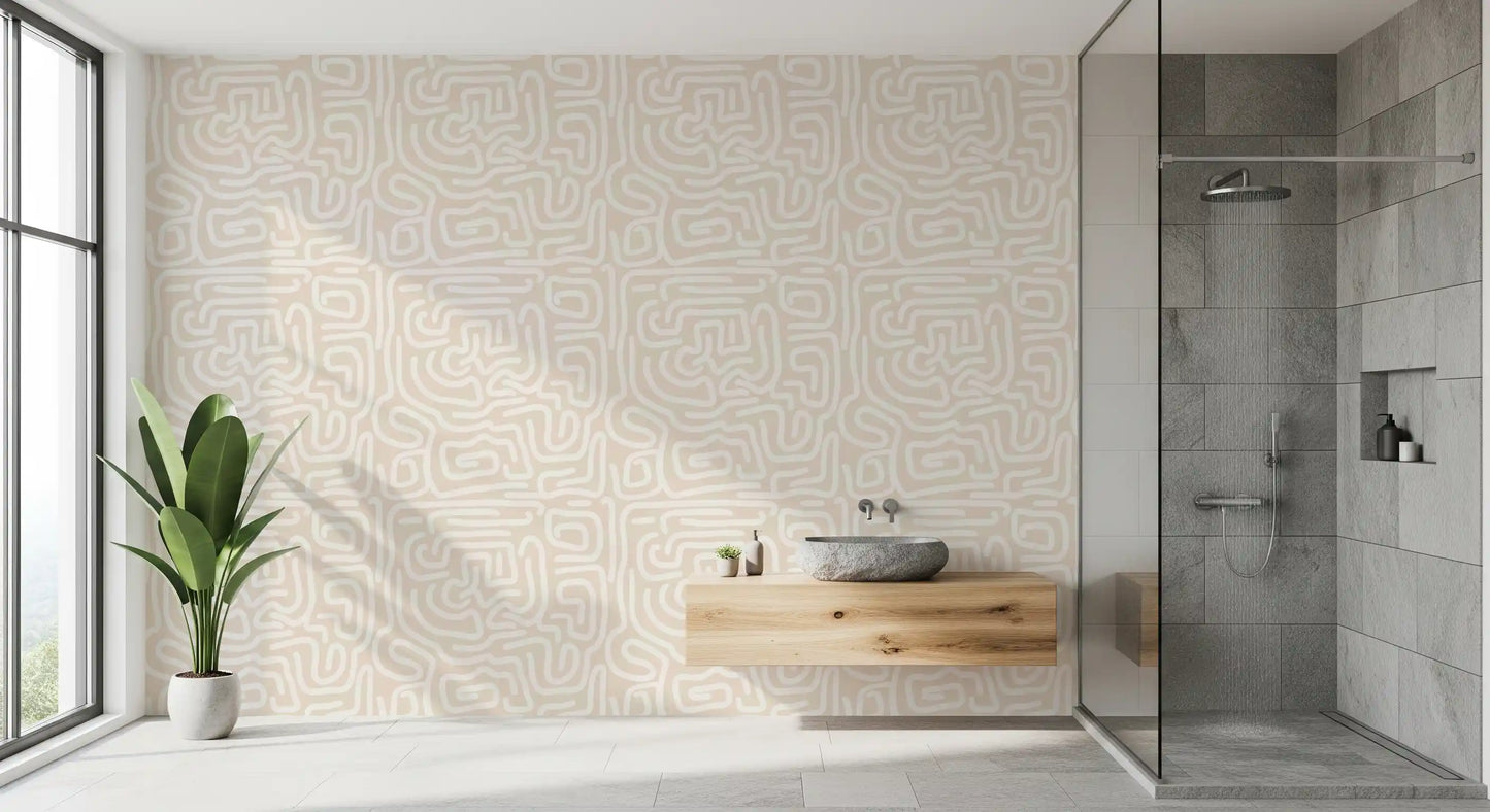 Abstract Cream Maze Pattern Wallpaper⁠