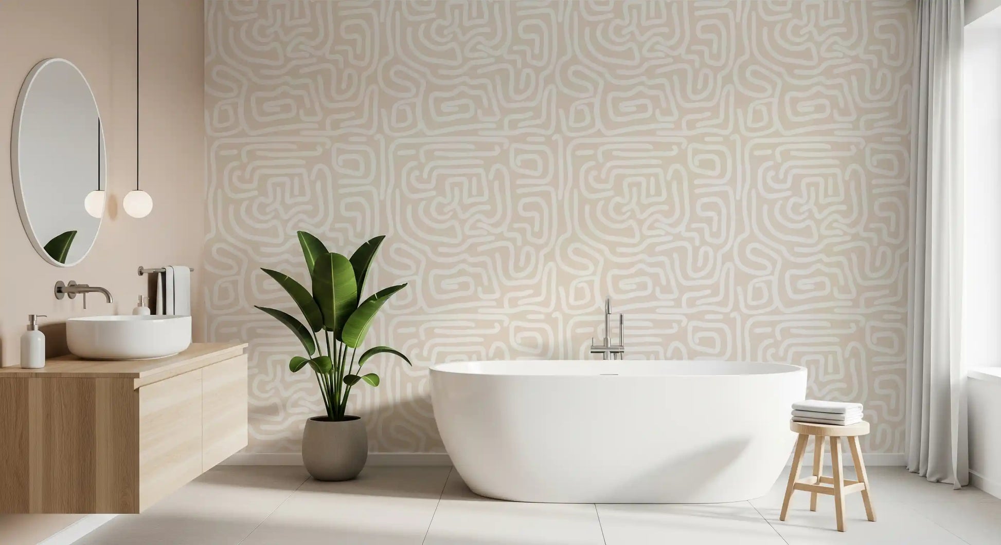 Abstract Cream Maze Pattern Wallpaper⁠