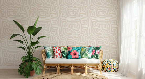 Abstract Cream Maze Pattern Wallpaper⁠