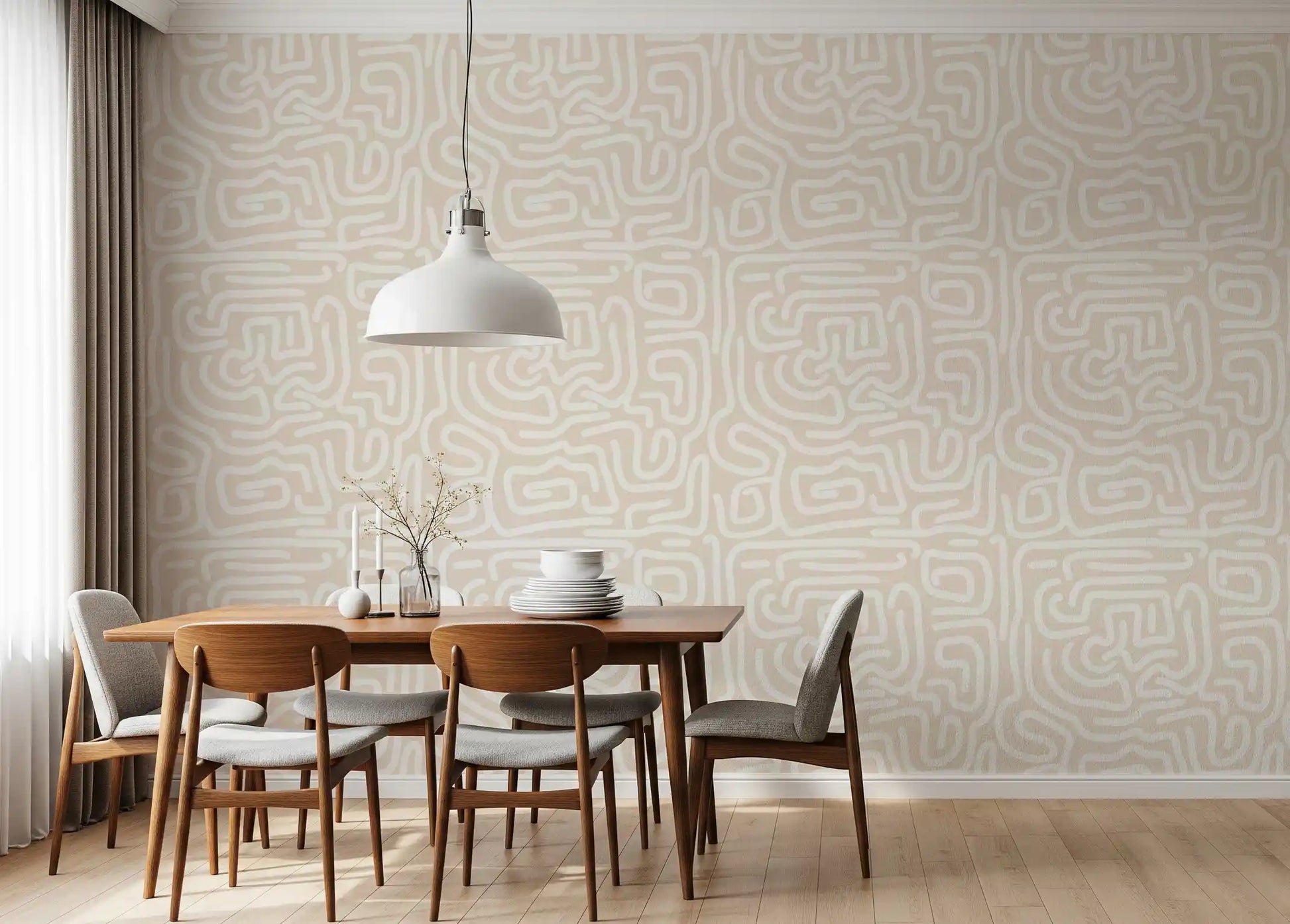 Abstract Cream Maze Pattern Wallpaper⁠