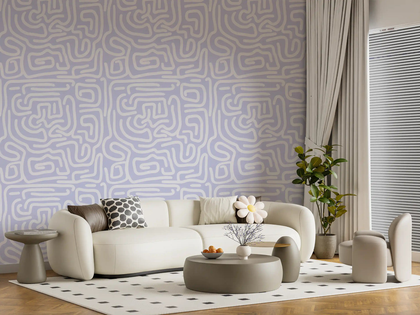 Minimalist Violet Maze Pattern Wallpaper⁠