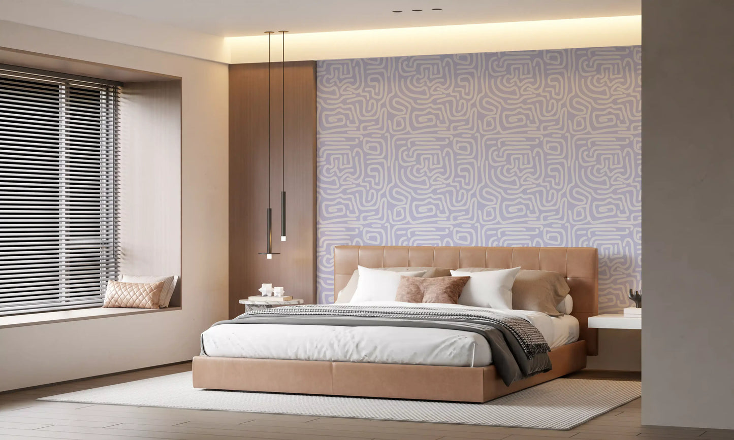 Minimalist Violet Maze Pattern Wallpaper⁠