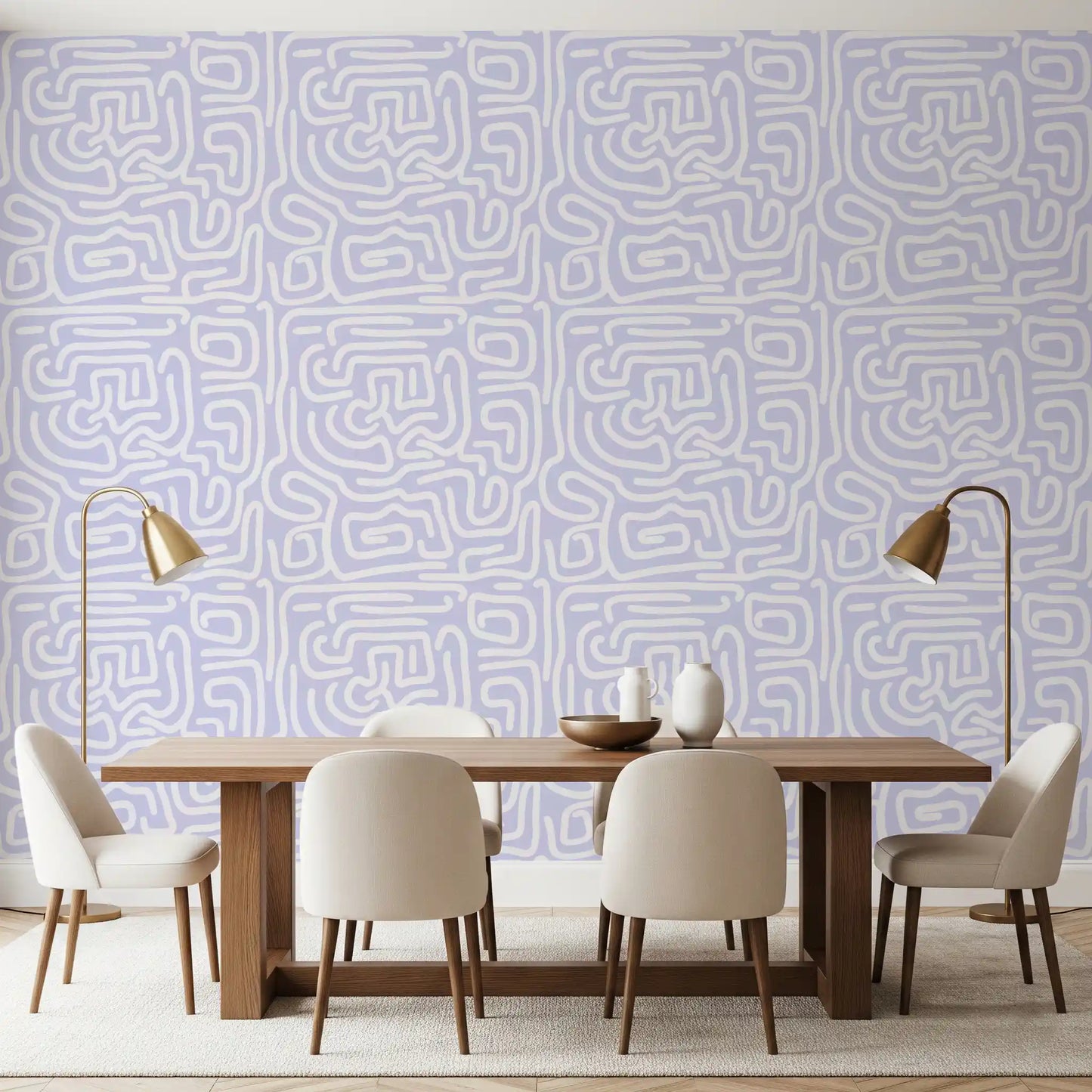 Minimalist Violet Maze Pattern Wallpaper⁠
