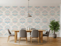 Minimalist Blush and Blue Botanical Wallpaper⁠
