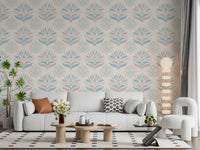 Minimalist Blush and Blue Botanical Wallpaper⁠