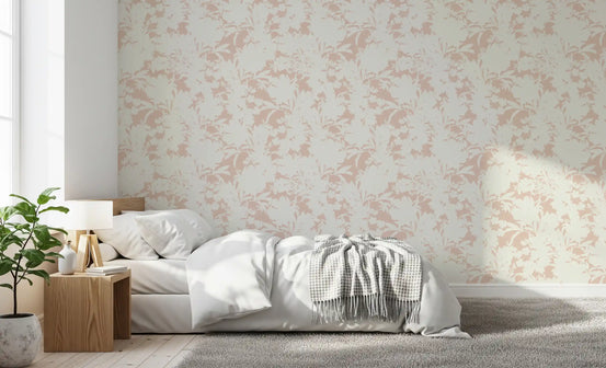 Creamy petal shadow wallpaper with pale flowers in bedroom GD11628