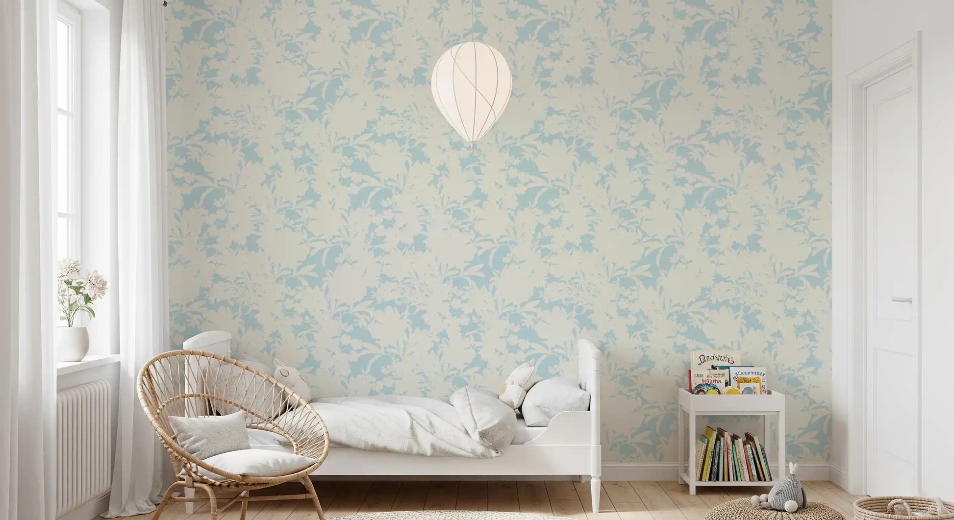 Airy Cream and Blue Garden Repeat Wallpaper⁠