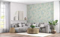 Airy Cream and Blue Garden Repeat Wallpaper⁠