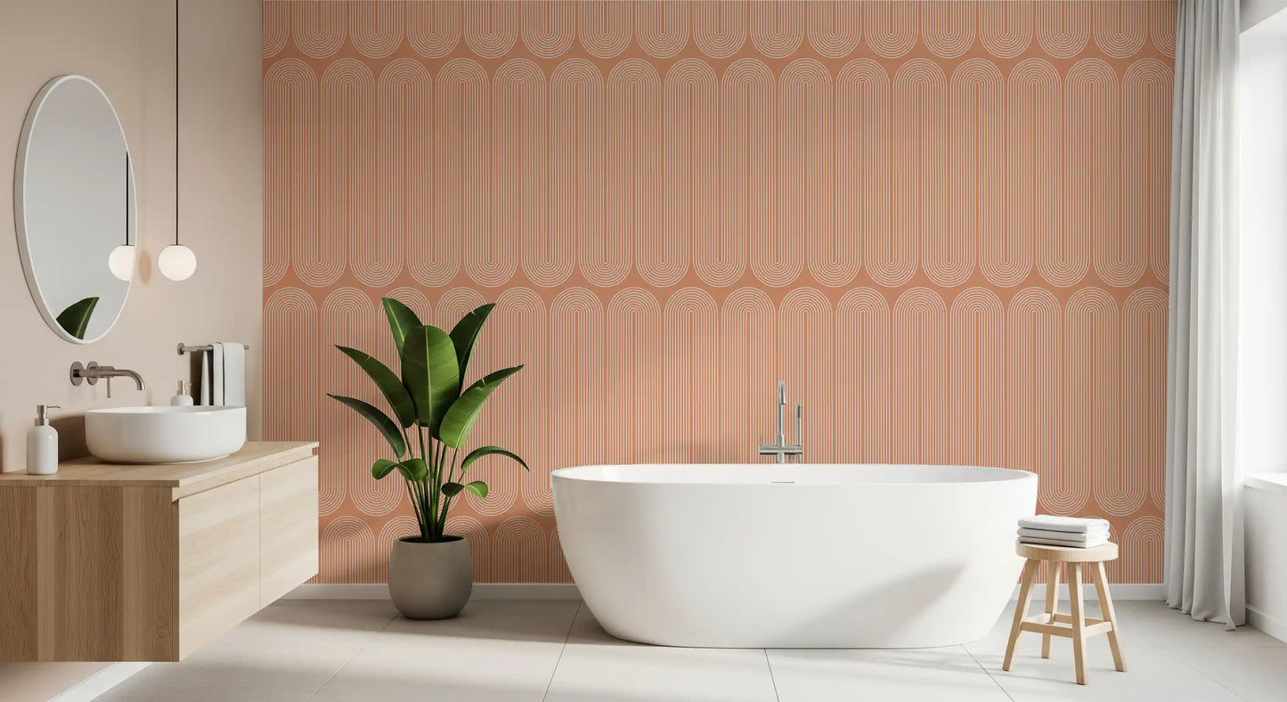 Minimalist Terracotta Arc Pattern Wallpaper⁠