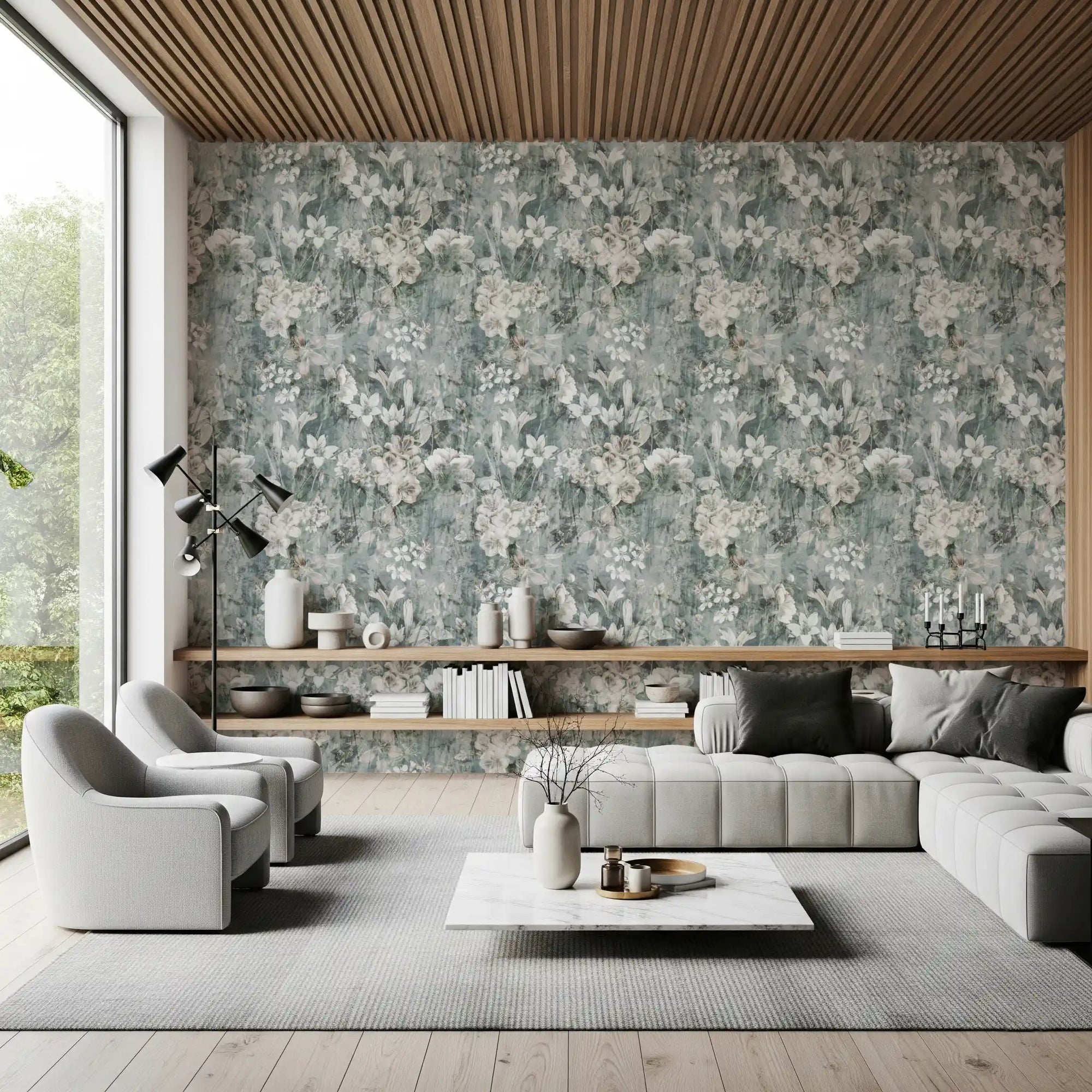 Muted Sage Botanical Bloom Wallpaper⁠