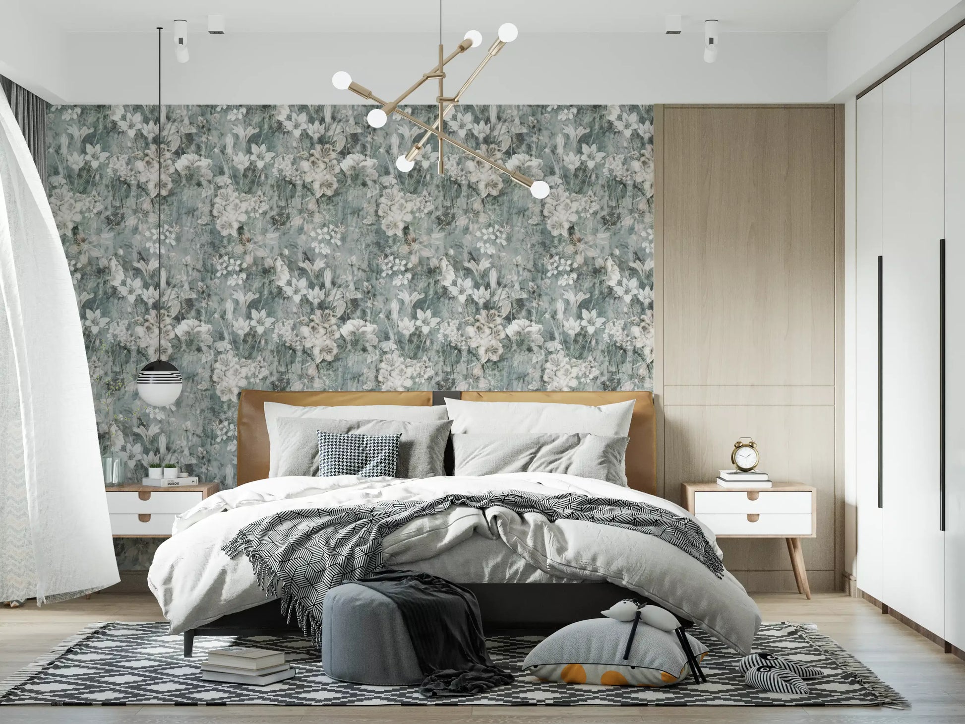 Muted Sage Botanical Bloom Wallpaper⁠