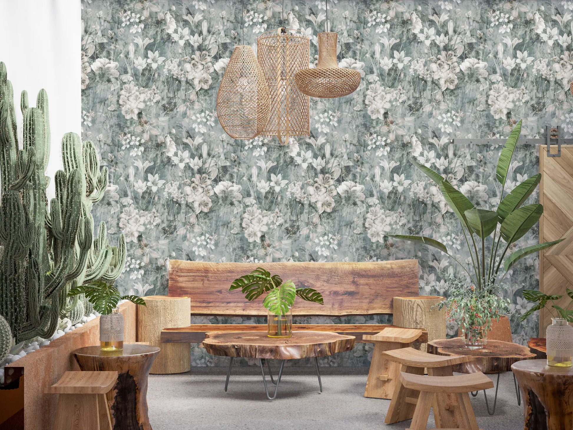 Muted Sage Botanical Bloom Wallpaper⁠