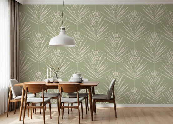 Muted Green Leaf Sketch Wallpaper⁠